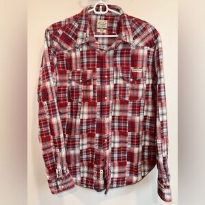 Lucky Brand Red, White with Blue Accents Plaid Shirt